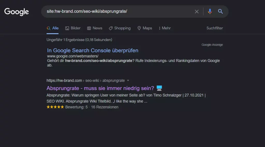 Website ist in der Google Suche indexiert