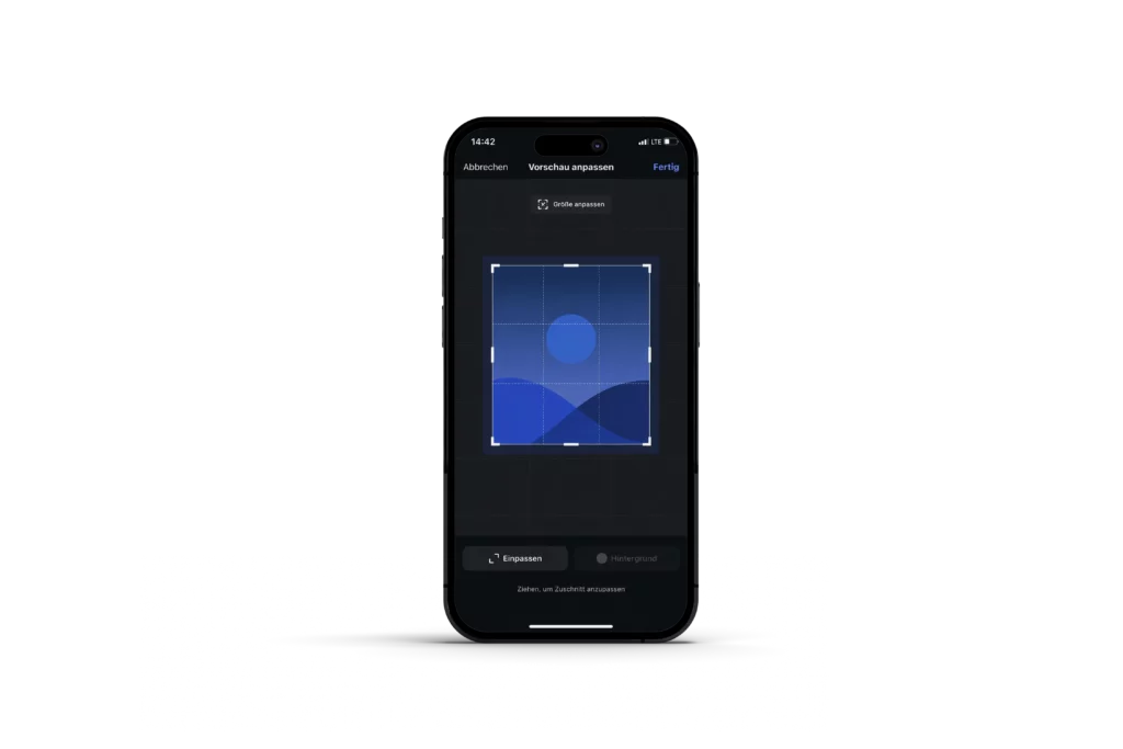 Mockup, das die neue Instagram-Funktion zur Anpassung des Bildausschitts zeigt